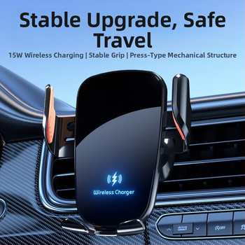 Držiak na telefón do auta s bezdrôtovým nabíjaním 15W, univerzálna kompatibilita, upevnenie na výduch vzduchu klipom, na navigáciu.