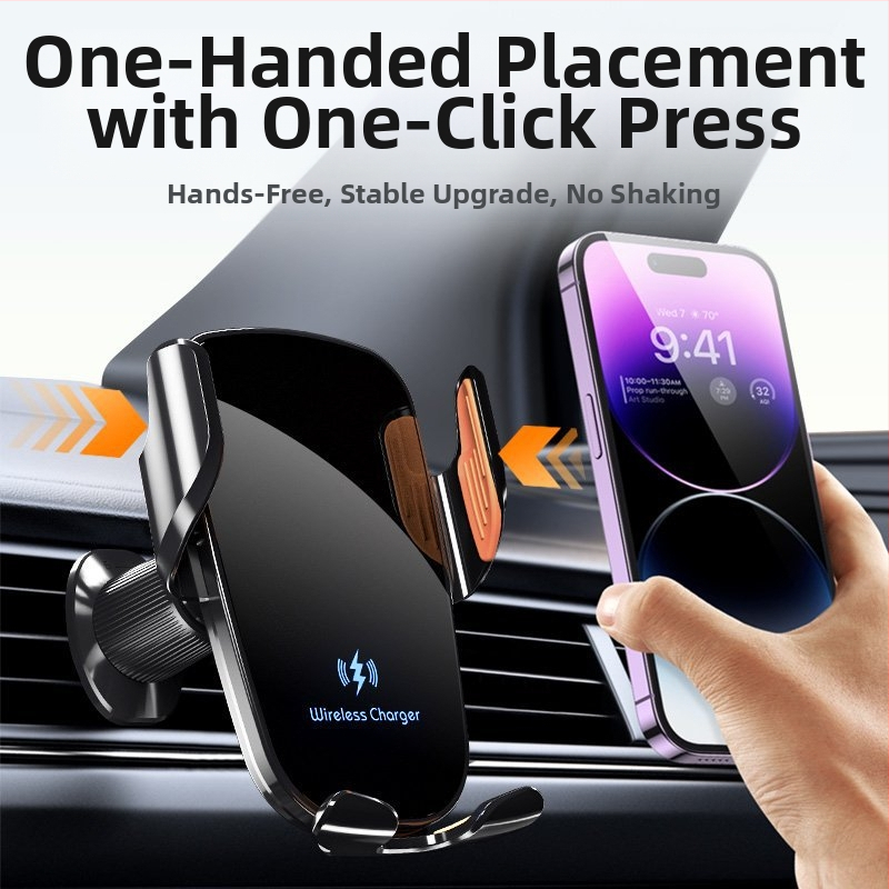 Držiak na telefón do auta s bezdrôtovým nabíjaním 15W, univerzálna kompatibilita, upevnenie na výduch vzduchu klipom, na navigáciu.