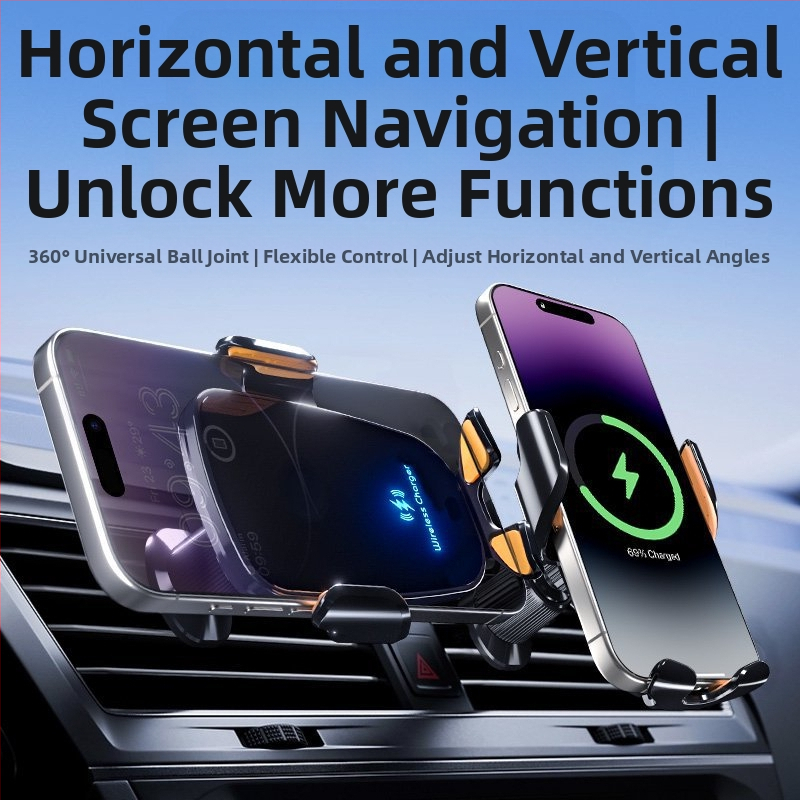 Držiak na telefón do auta s bezdrôtovým nabíjaním 15W, univerzálna kompatibilita, upevnenie na výduch vzduchu klipom, na navigáciu.