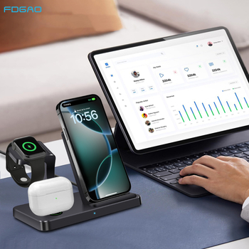 FDGAO Φορτιστής Ασύρματος 3-σε-1 για iPhone, Apple Watch και AirPods, QC3.0, Μέγιστη ισχύς 15W, Έξοδος 2A