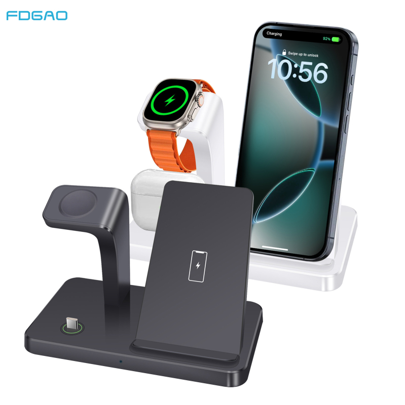 FDGAO 3-in-1 vezeték nélküli töltő iPhone, Apple Watch és AirPods számára, QC3.0, 15W max, 2A kimenet