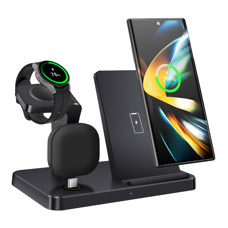 FDGAO 3-in-1 vezeték nélküli töltő iPhone, Apple Watch és AirPods számára, QC3.0, 15W max, 2A kimenet