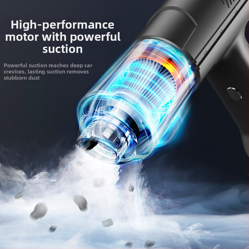 Rankinis belaidis dulkių siurblys automobiliui ir namams, 16000 Pa siurbimo galia, 80 W galia, 7,4 V įtampa, sterilizacija ir dulkių valymas