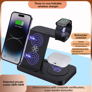 Skladací 3-v-1 bezdrôtový nabíjač pre zariadenia Apple a Samsung – QC3.0 rýchle nabíjanie, až 22W výstup, 3,1A výstup