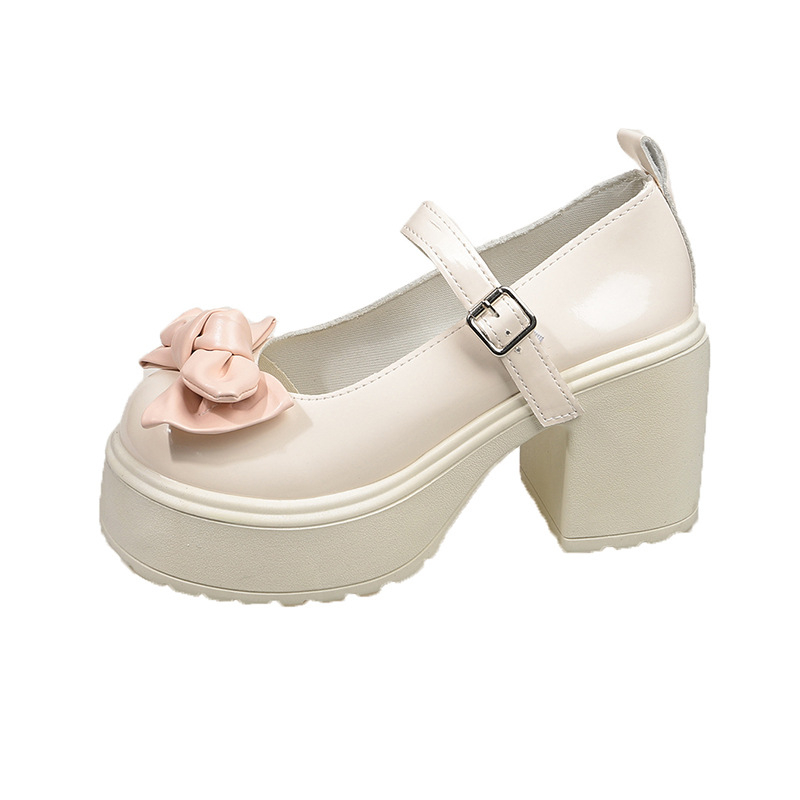 Moteriški PU odos Mary Jane bateliai su stora kulne, sagties užsegimas, apvali nosis, aukštis virš 8 cm, koledžo stiliaus