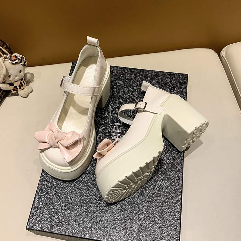 Moteriški PU odos Mary Jane bateliai su stora kulne, sagties užsegimas, apvali nosis, aukštis virš 8 cm, koledžo stiliaus