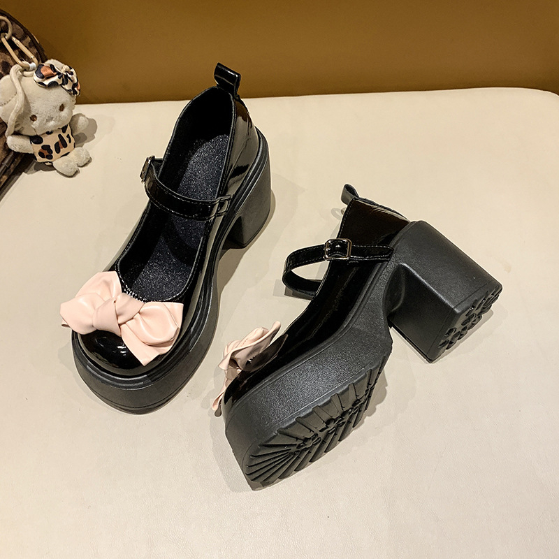 Moteriški PU odos Mary Jane bateliai su stora kulne, sagties užsegimas, apvali nosis, aukštis virš 8 cm, koledžo stiliaus