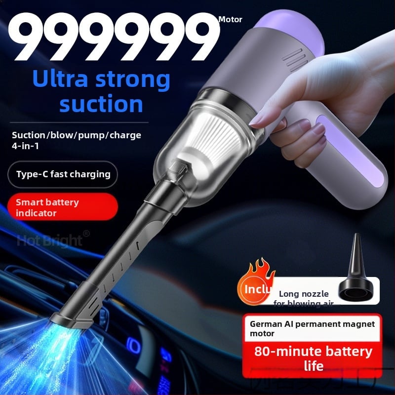 Belaidės dulkių siurblys automobiliui ir namams – galingas siurbimas 16 000 Pa, 120 W, įkraunamas, sterilizavimas ir pūtimo funkcija.