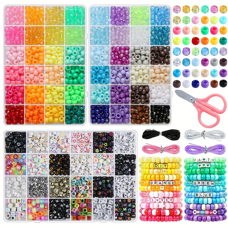 DIY apyrankės karoliukų rinkinys – akriliniai cilindriniai karoliukai ir raidžių karoliukai – medžiaga: plastikas/resinas, cilindrinė forma, alyvos danga