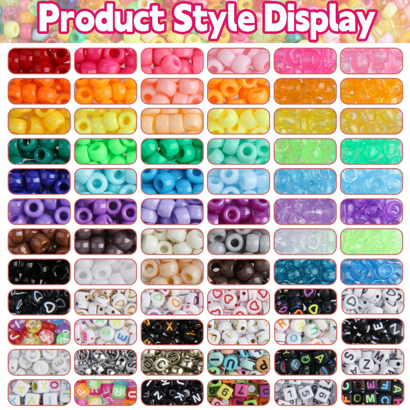 DIY apyrankės karoliukų rinkinys – akriliniai cilindriniai karoliukai ir raidžių karoliukai – medžiaga: plastikas/resinas, cilindrinė forma, alyvos danga