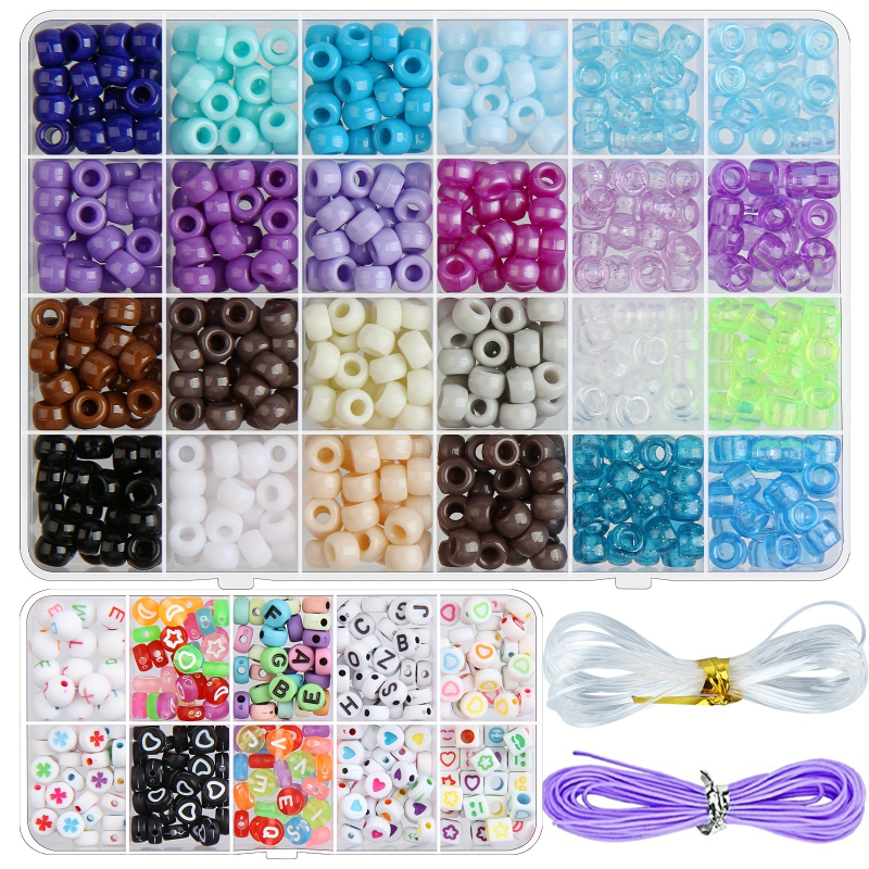 DIY apyrankės karoliukų rinkinys – akriliniai cilindriniai karoliukai ir raidžių karoliukai – medžiaga: plastikas/resinas, cilindrinė forma, alyvos danga