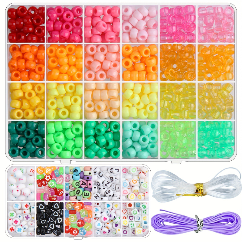 DIY apyrankės karoliukų rinkinys – akriliniai cilindriniai karoliukai ir raidžių karoliukai – medžiaga: plastikas/resinas, cilindrinė forma, alyvos danga