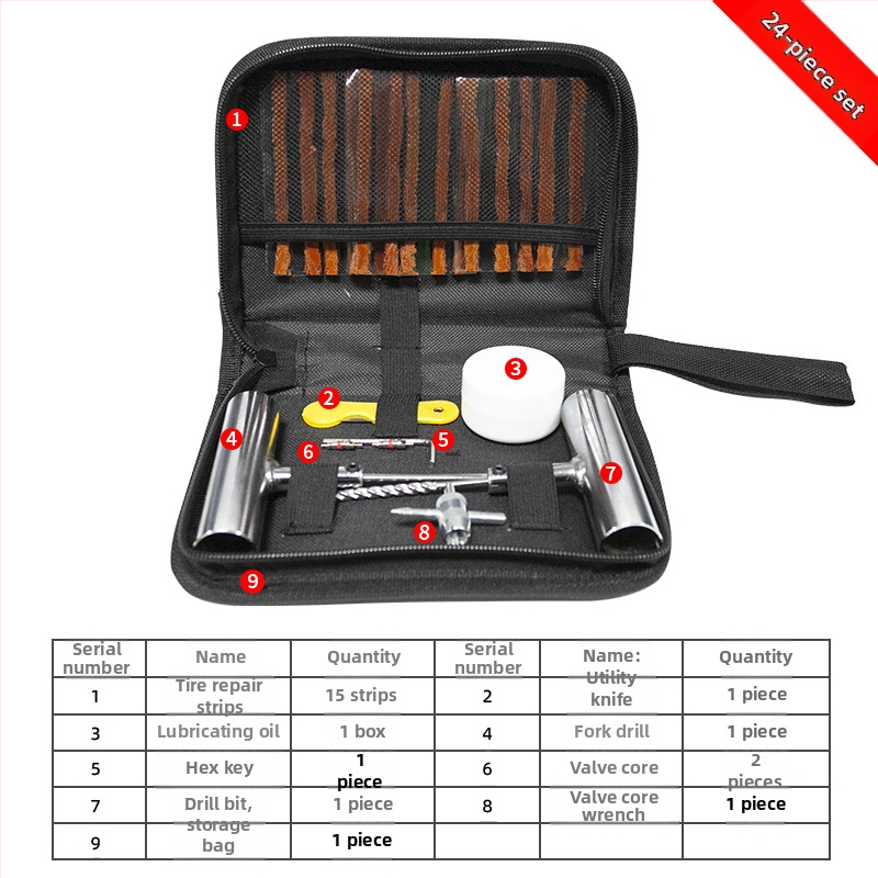 Σετ εργαλείων επισκευής ελαστικών αυτοκινήτου, μεταλλική κατασκευή, BS-5565, συσκευασία σε υφασμάτινη τσάντα, σετ 24/46/62 τεμαχίων, για αυτοκίνητα, μοτοσικλέτες και ηλεκτρικά οχήματα