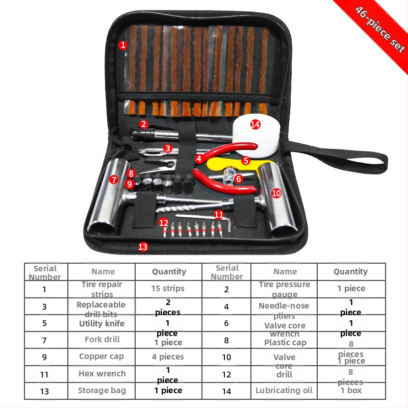 Σετ εργαλείων επισκευής ελαστικών αυτοκινήτου, μεταλλική κατασκευή, BS-5565, συσκευασία σε υφασμάτινη τσάντα, σετ 24/46/62 τεμαχίων, για αυτοκίνητα, μοτοσικλέτες και ηλεκτρικά οχήματα