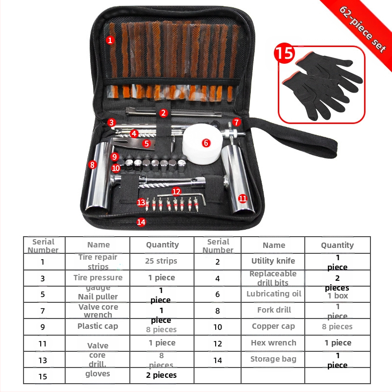 Σετ εργαλείων επισκευής ελαστικών αυτοκινήτου, μεταλλική κατασκευή, BS-5565, συσκευασία σε υφασμάτινη τσάντα, σετ 24/46/62 τεμαχίων, για αυτοκίνητα, μοτοσικλέτες και ηλεκτρικά οχήματα