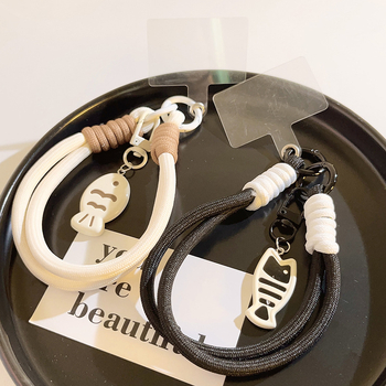 Ланярд за мобилен телефон с найлоново въже и пластмасова катарама – унисекс, персонализируема висулка с дизайн котка и риба