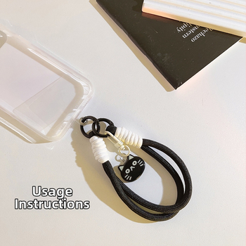 Ланярд за мобилен телефон с найлоново въже и пластмасова катарама – унисекс, персонализируема висулка с дизайн котка и риба