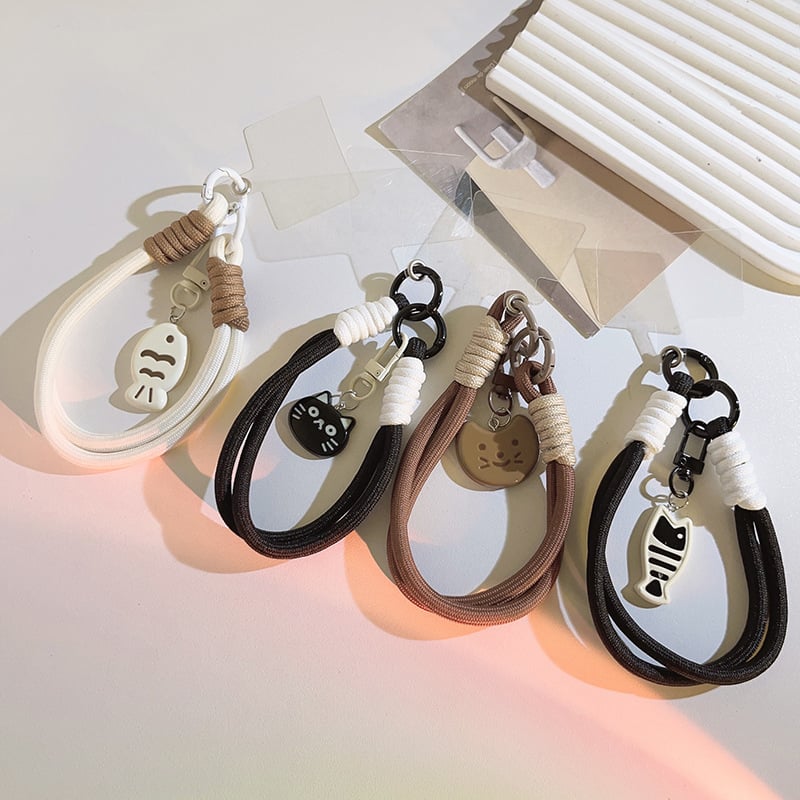 Lančić za mobitel s najlonskim užetom i plastičnom kopčom – unisex, prilagodljiv privjesak s dizajnom mačka i riba