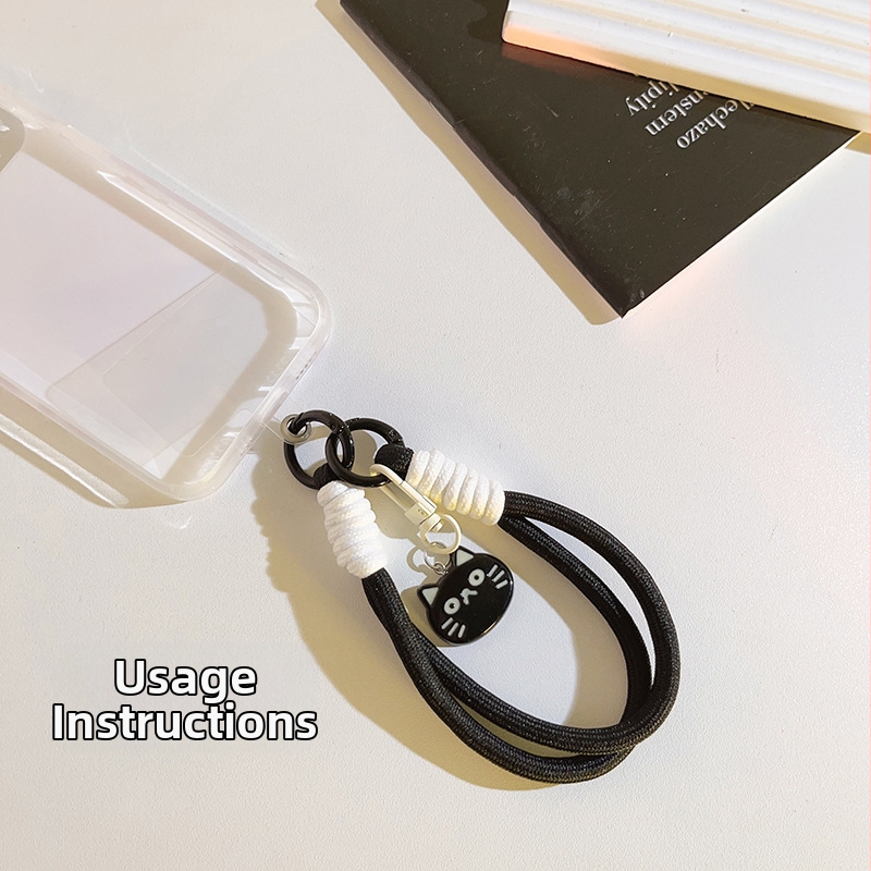 Popruh na mobil s nylonovým vláknom a plastovou sponou – unisex, prispôsobiteľný prívesok s dizajnom mačky a ryby