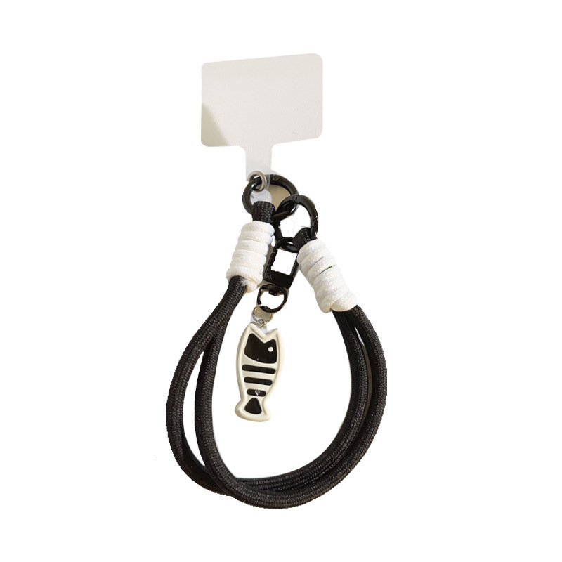 Lančić za mobitel s najlonskim užetom i plastičnom kopčom – unisex, prilagodljiv privjesak s dizajnom mačka i riba