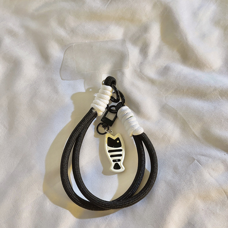 Lančić za mobitel s najlonskim užetom i plastičnom kopčom – unisex, prilagodljiv privjesak s dizajnom mačka i riba