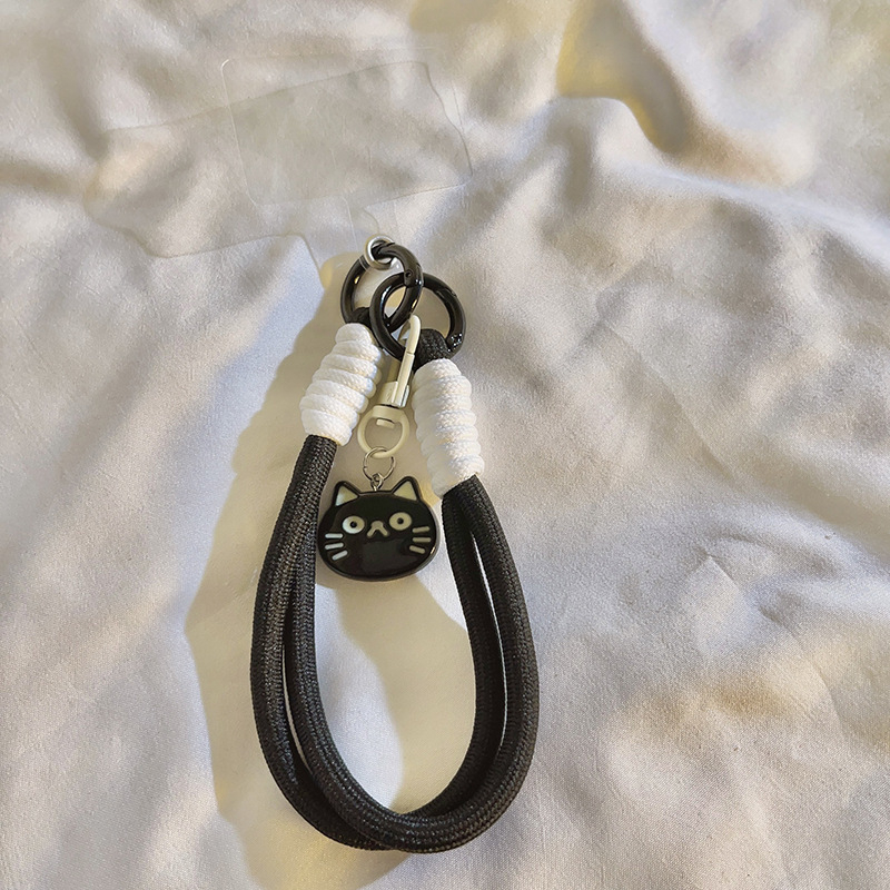Lančić za mobitel s najlonskim užetom i plastičnom kopčom – unisex, prilagodljiv privjesak s dizajnom mačka i riba