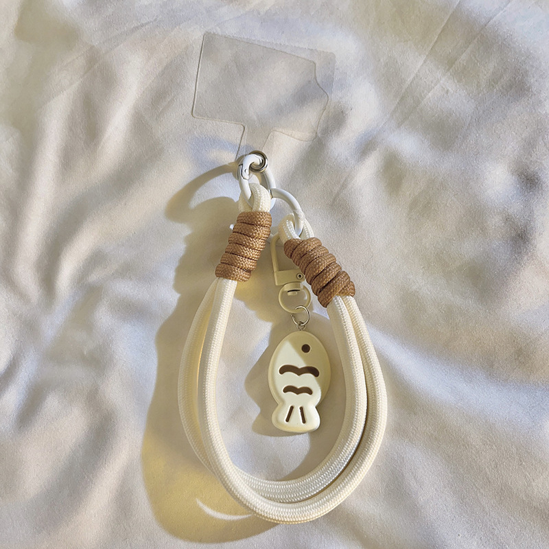 Lančić za mobitel s najlonskim užetom i plastičnom kopčom – unisex, prilagodljiv privjesak s dizajnom mačka i riba