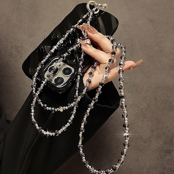 Телефонна каишка с кристални мъниста, Ny236, ръчна изработка, найлонова корда, метална катарама