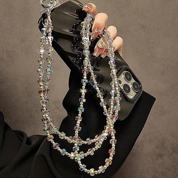 Телефонна каишка с кристални мъниста, Ny236, ръчна изработка, найлонова корда, метална катарама