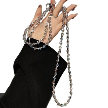 Телефонна каишка с кристални мъниста, Ny236, ръчна изработка, найлонова корда, метална катарама