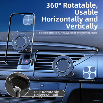 360° otáčajúci držiak na telefón do palubnej dosky auta, lepiaci, skladací a magnetický, prispôsobiteľný