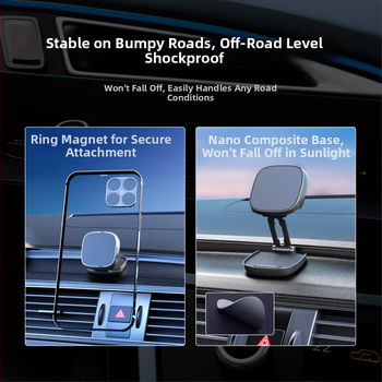 360° otáčajúci držiak na telefón do palubnej dosky auta, lepiaci, skladací a magnetický, prispôsobiteľný
