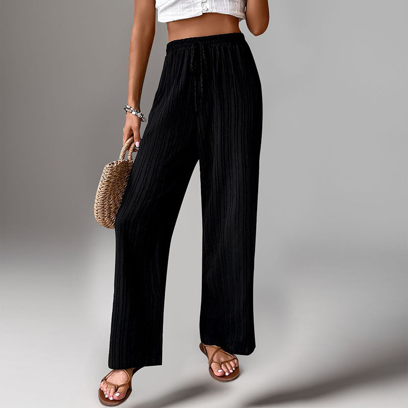 Casual hlače visokog struka, teksturirane plisirane, ravni kroj, tkanina poliester ≥95%