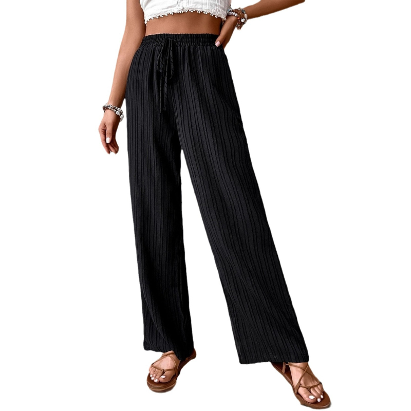 Casual hlače visokog struka, teksturirane plisirane, ravni kroj, tkanina poliester ≥95%