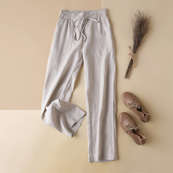 Ženske široke hlače od lana sa srednjim strukom, književno-umjetnički retro stil, ljeto