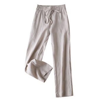 Ženske široke hlače od lana sa srednjim strukom, književno-umjetnički retro stil, ljeto