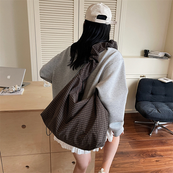 Torba za rame s velikim kapacitetom, gradski minimalistički stil, platno, poliester podstava, zatvarač na zip