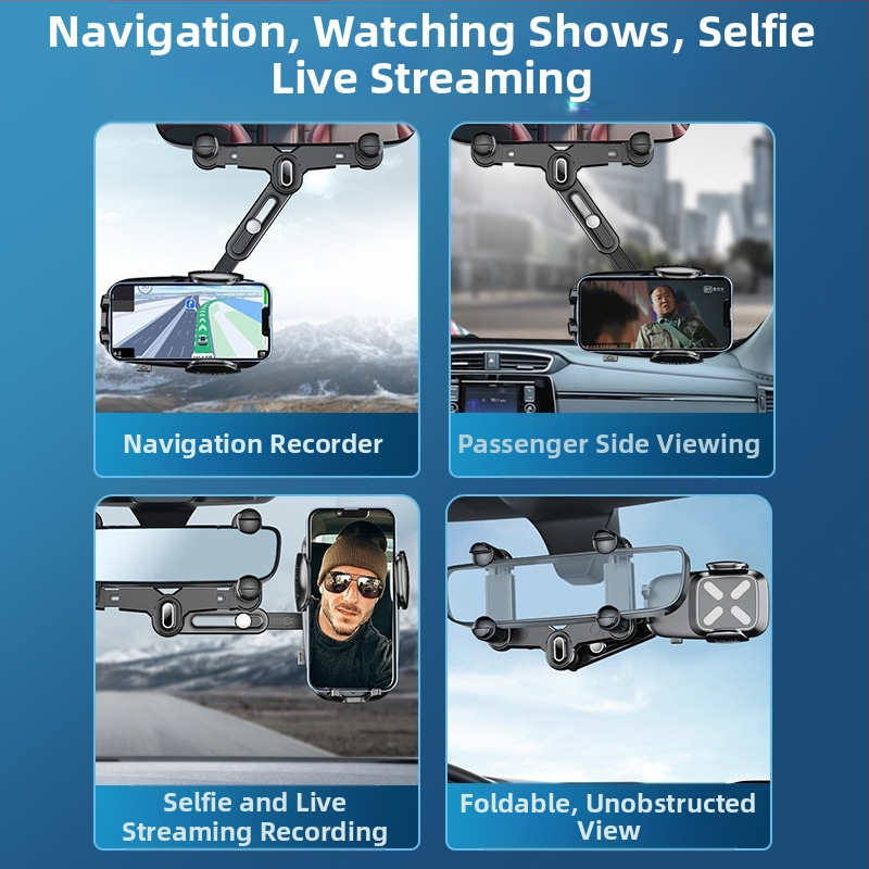 Držiak do auta na spätné zrkadlo s vysúvacím držiakom na telefón, ABS, model R004, kompatibilný s Apple, Huawei a Xiaomi