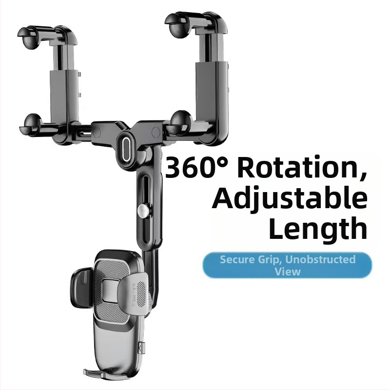 Držiak do auta na spätné zrkadlo s vysúvacím držiakom na telefón, ABS, model R004, kompatibilný s Apple, Huawei a Xiaomi
