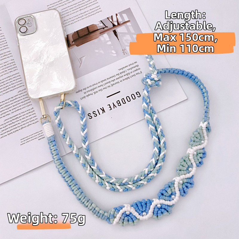 Šnúrka na telefón s gradientným ružovým motívom, ručne tkaná; materiál zliatina; jar 2025; originálny dizajn s príveskom na kľúče