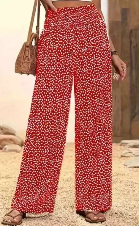 Printane široke hlače od poliestera za žene, s elastičnim pojasom, proljeće-ljeto 2025, casual gradski stil