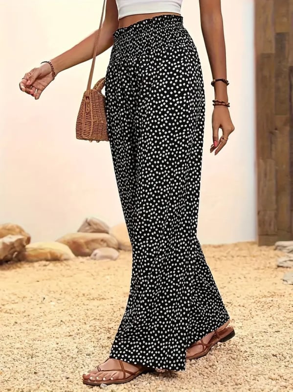 Printane široke hlače od poliestera za žene, s elastičnim pojasom, proljeće-ljeto 2025, casual gradski stil