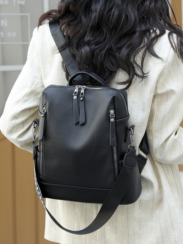 Ženski ruksak od PU kože - urban stil jednostavnosti, zatvaranje na zip, podstava od poliestera, unutarnji džep sa zatvaračem i džep za mobitel