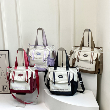 Ženska platnena tote bucket torba, horizontalni kvadratni oblik, zatvarač, podstava od poliestera, vanjski trodimenzionalni dizajn