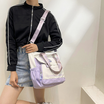 Ženska platnena tote bucket torba, horizontalni kvadratni oblik, zatvarač, podstava od poliestera, vanjski trodimenzionalni dizajn