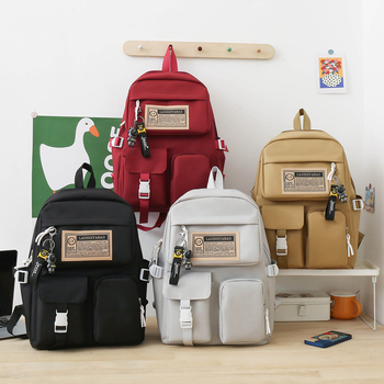 Unisex νάιλον σακίδιο με στυλ κολλεγίου, μεγάλη χωρητικότητα, αδιάβροχο, καμπύλος ιμάντας ώμου, επένδυση πολυεστέρα, μοτίβο με γράμματα, street style