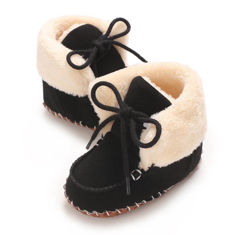 Памучни бебешки ботушки, зимни, висока горна част, предно връзване, неплъзгаща се подметка, за 12–36 месеца