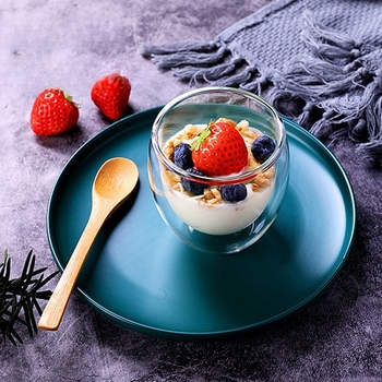 Чаша от боросиликатно стъкло с двоен слой, дизайн с карикатурно мече и пате, без дръжка, за горещи напитки