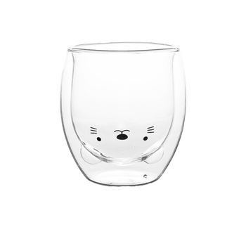 Чаша от боросиликатно стъкло с двоен слой, дизайн с карикатурно мече и пате, без дръжка, за горещи напитки