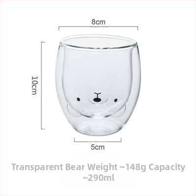 Чаша от боросиликатно стъкло с двоен слой, дизайн с карикатурно мече и пате, без дръжка, за горещи напитки
